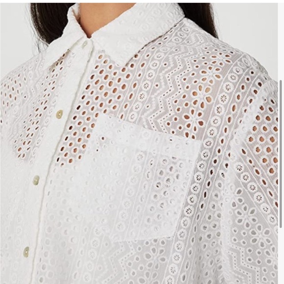 BCBGMaxAzria White Collared Eyelet Button-Down Crop - Picture 4 of 7